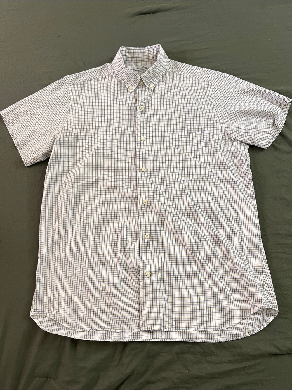 Steven Alan Button Down Shirt Medium Blue Yellow Check Cotton Short Sleeve